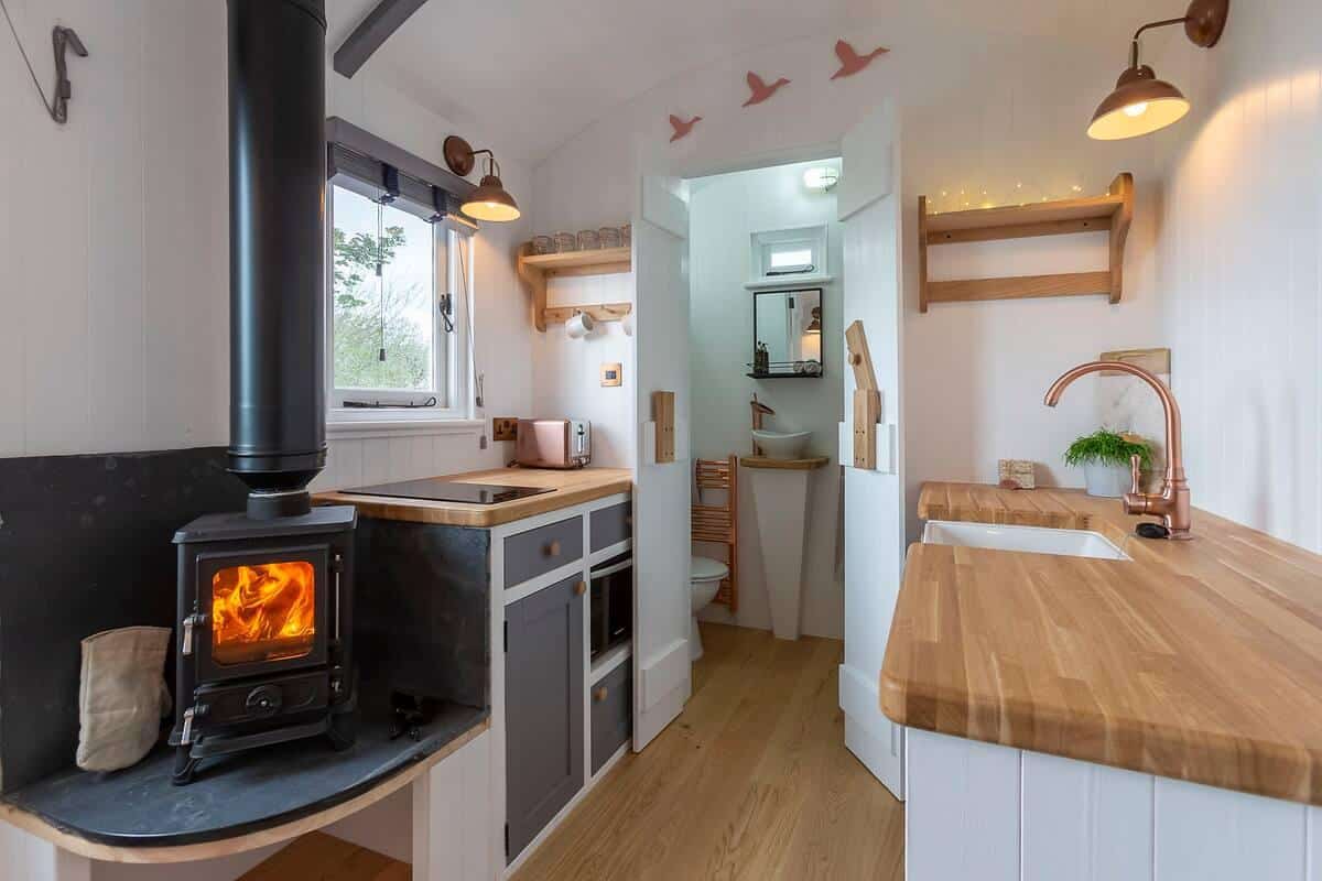 small log burner shepherd hut 15