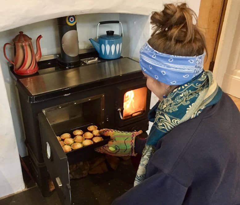 baking muffins in a small cook stove