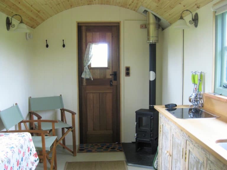 Shepherd’s hut stove – The Salamander Hobbit in a shepherd’s hut.
