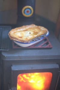 small wood cookstove baking pies