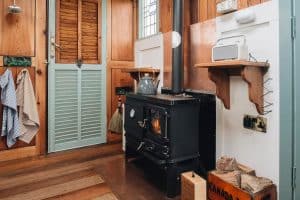 small wood burning stove in a converted horsebox 1