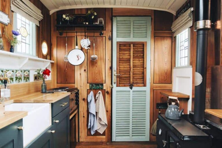 small wood burning stove in a converted horsebox 6