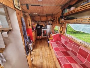 small wood burning stove in a converted removals lorry campervan 3