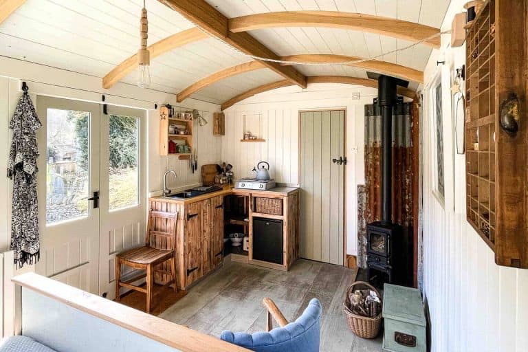 small wood burning stove installed in a shepherds hut in yorkshire 1