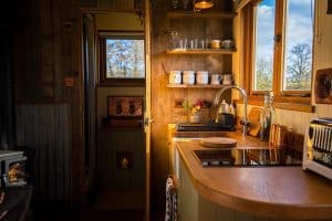 small wood burning stove intalled in a shepherds hut 3