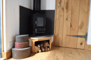 Hobbit small wood burning stove installed in Chatley shepherds hut 1