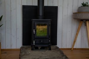 Hobbit small wood burning stove installed in Oak Retreat shepherds hut 1