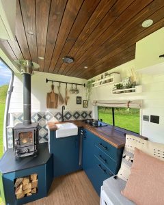 Hobbit small wood burning stove installed in a Mercedes Sprinter by Vanfolk 3