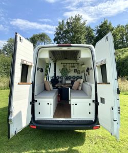 Hobbit small wood burning stove installed in a Mercedes Sprinter by Vanfolk 4