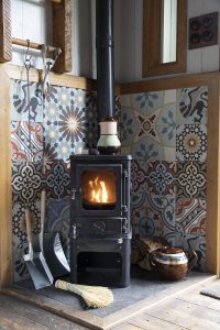 Hobbit small wood burning stove installed in a tiny home on wheels Holly at Hesleyside Estate 9 Resized