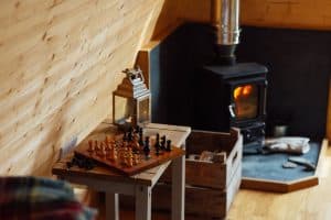 The Hobbit small wood burning stove installed in a log cabin in Wales 2