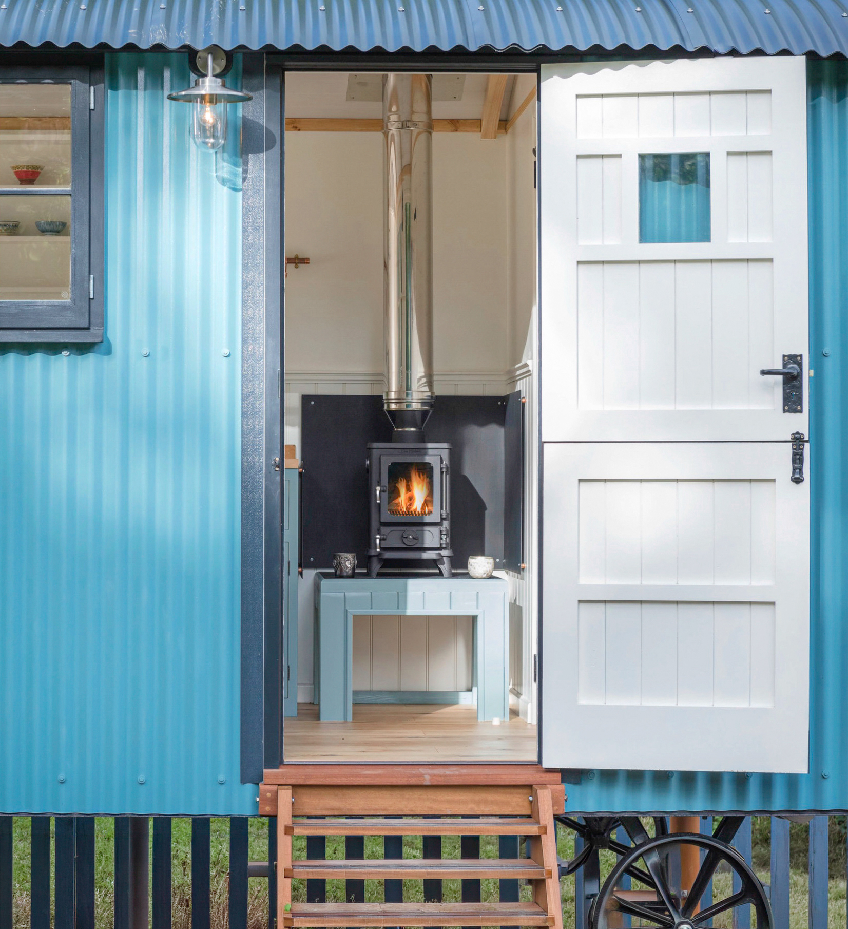 Shepherds hut stove installation